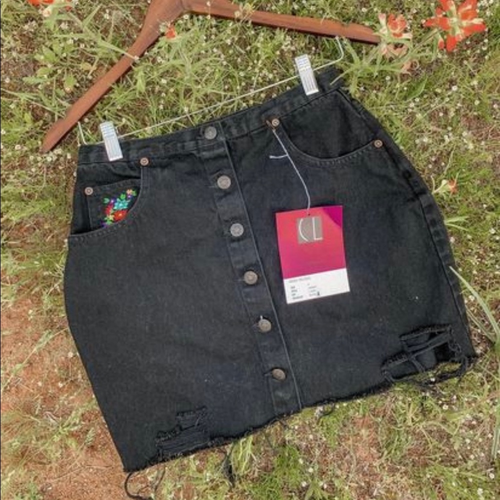 Black Button-Up Denim Skirt